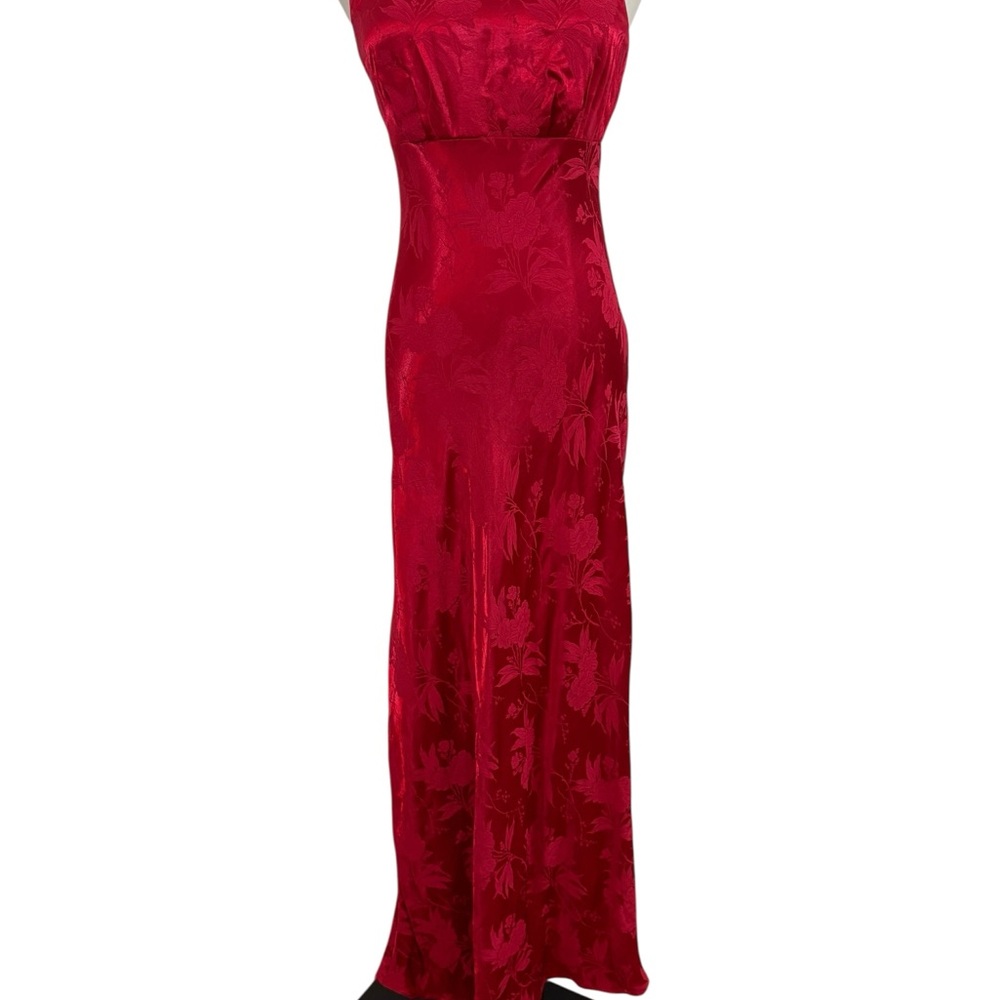 Vtg‎ 90s all that jazz red jacquard satin maxi dress Sz 7/8
